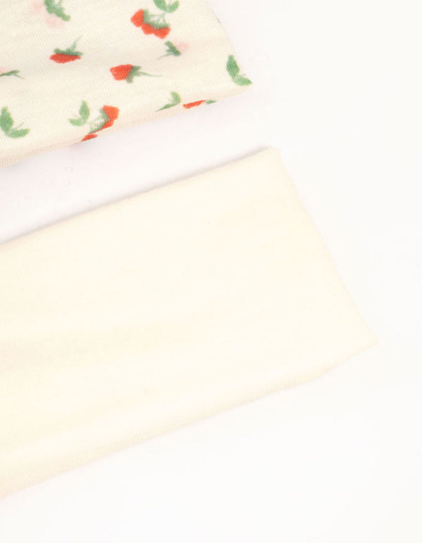 White & Floral Stretch Fabric Headbands 2-Pack