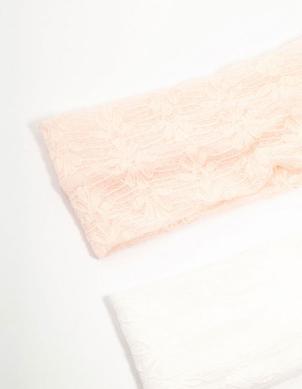 White & Pink Stretch Lace Headbands 2-Pack