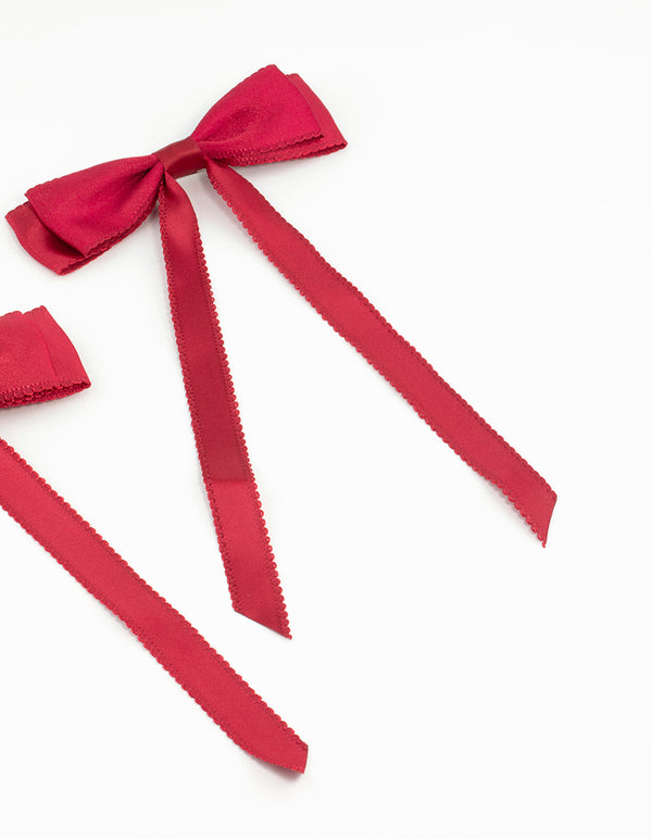 Red Satin Fabric Scalloped Bows 2-Pack