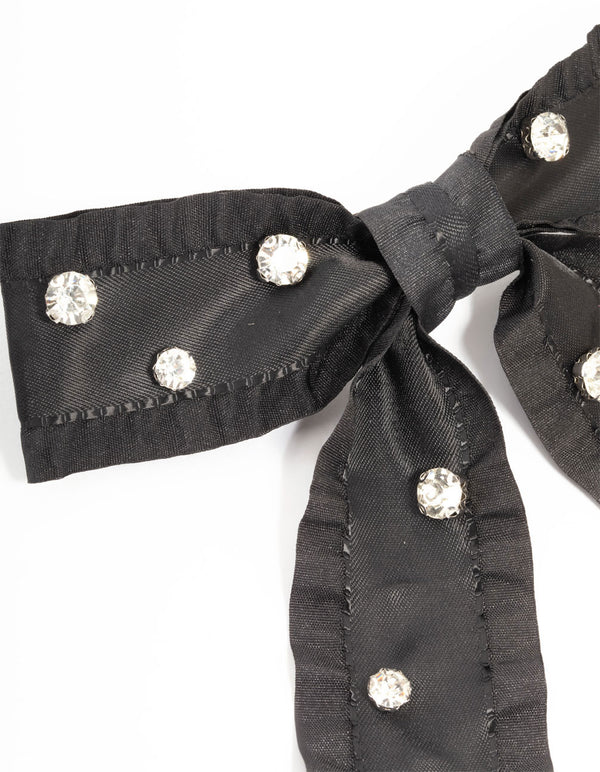 Black Diamante Frill Ribbon Bow Clip