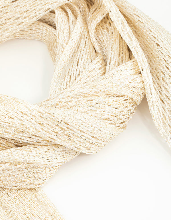 Cream Draped Fabric Long Scarf