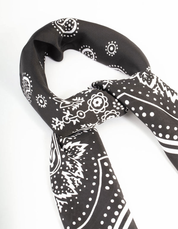 Classic Black Fabric Paisley Scarf