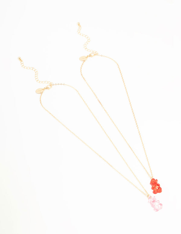Gold Acrylic Gummy Bear Necklaces 2-Pack