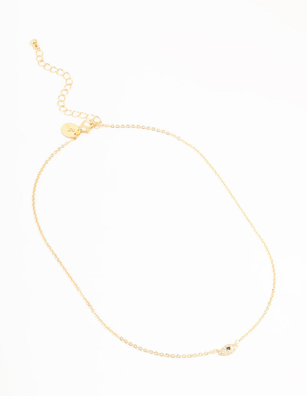 Gold Plated Mini Cubic Zirconia Evil Eye Necklace