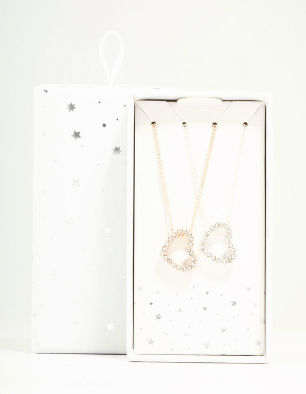 Mixed Metals Diamante Side Heart Necklaces 2-Pack