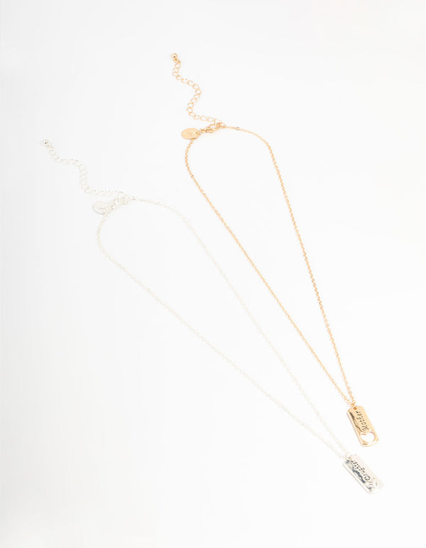 Mixed Metals Mother & Daughter Tag Heart Necklaces 2-Pack