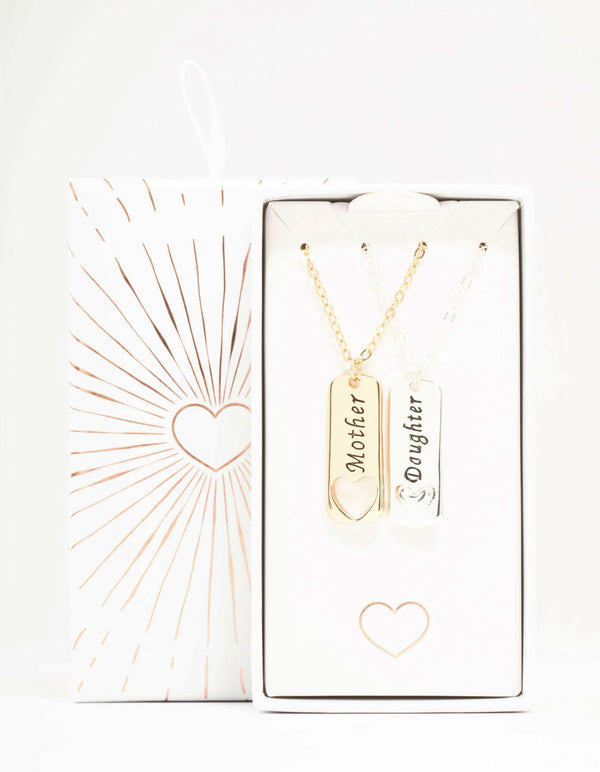 Mixed Metals Mother & Daughter Tag Heart Necklaces 2-Pack