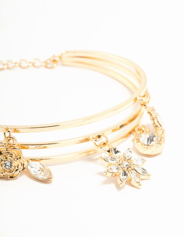 Gold Floral Charm Wrist Cuff