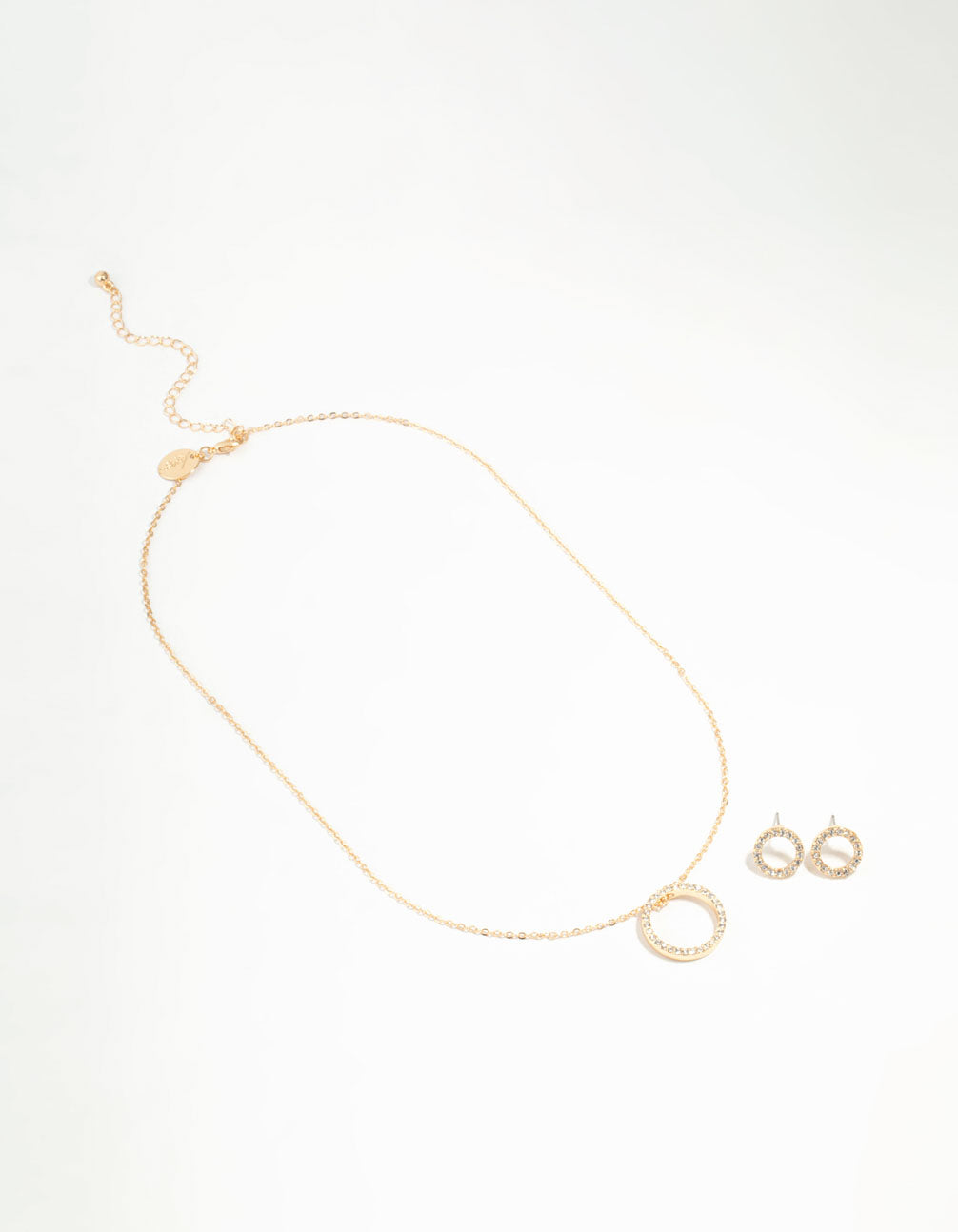 Gold Open Circle Diamante Necklace & Stud Earrings Set