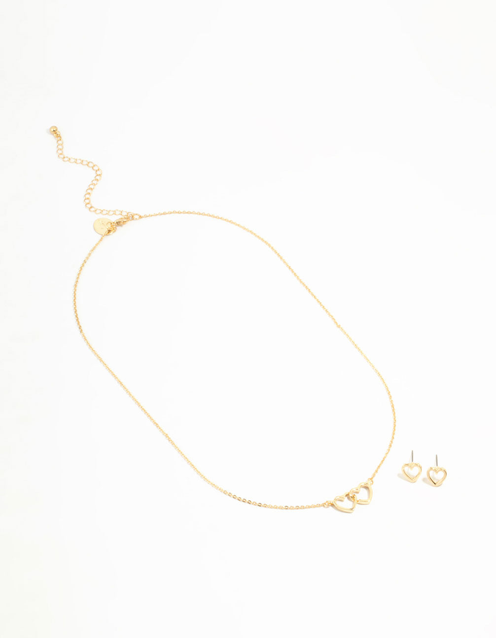 Gold Plated Linked Heart Necklace & Stud Earrings Set