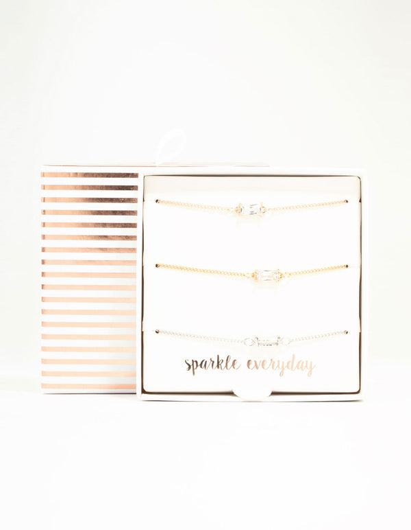 Mixed Metals Cubic Zirconia Bracelets 3-Pack
