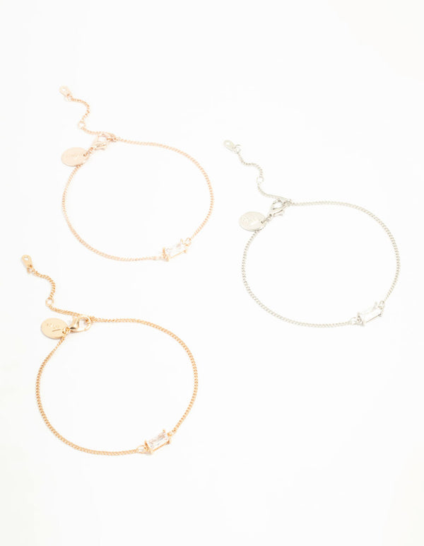Mixed Metals Cubic Zirconia Bracelets 3-Pack