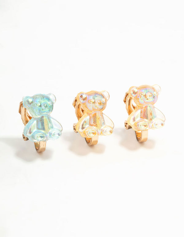 Gold Gummy Bear Clip On Earrings 5-Pack