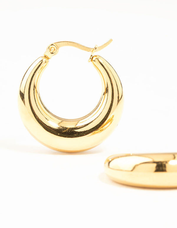 Waterproof Gold Plated Stainless Steel Large Hinged Chunky Hoop Earrings