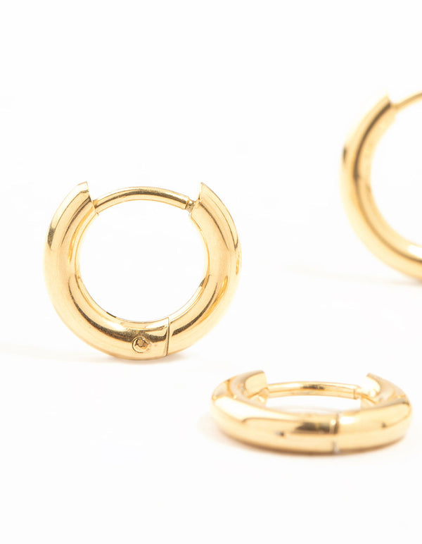 Waterproof Gold Plated Stainless Steel Basic Graduating Hoop Earrings 3-Pack