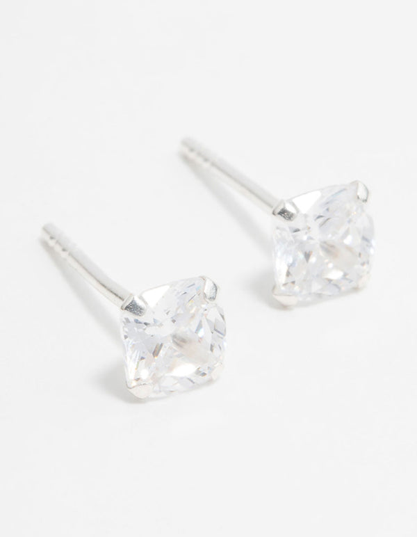 Sterling Silver Cubic Zirconia Cushion Cut Stud Earrings
