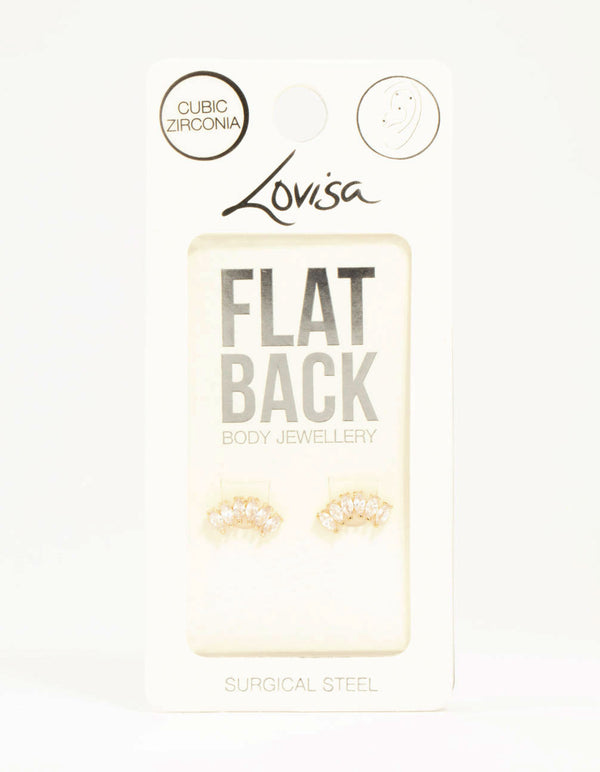 Gold Plated Surgical Steel Curved Cubic Zirconia Flat Backs