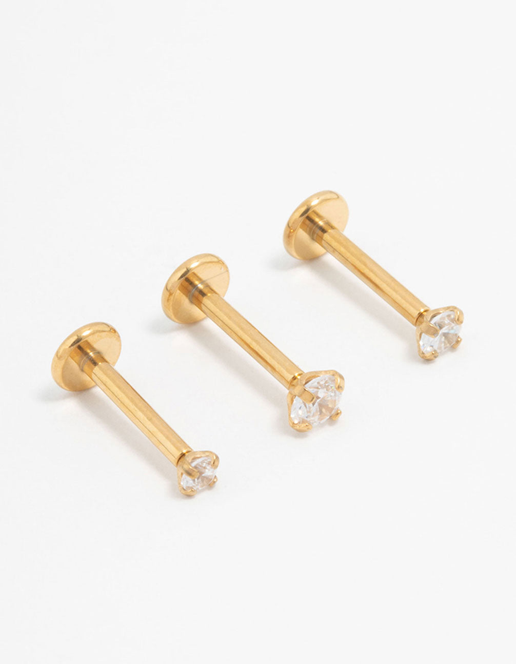 Gold Plated Surgical Steel Classic Cubic Zirconia Flat Backs 3-Pack