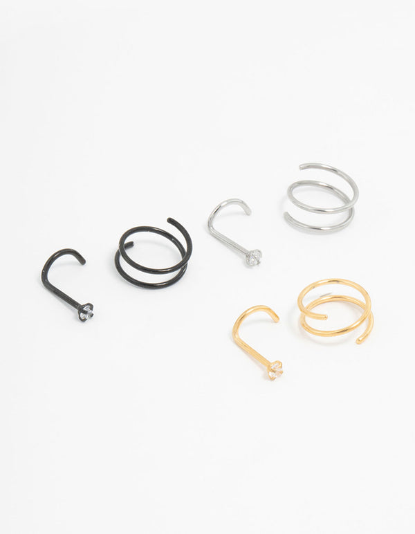 Mixed Surgical Steel Nose Ring & Stud 6-Pack