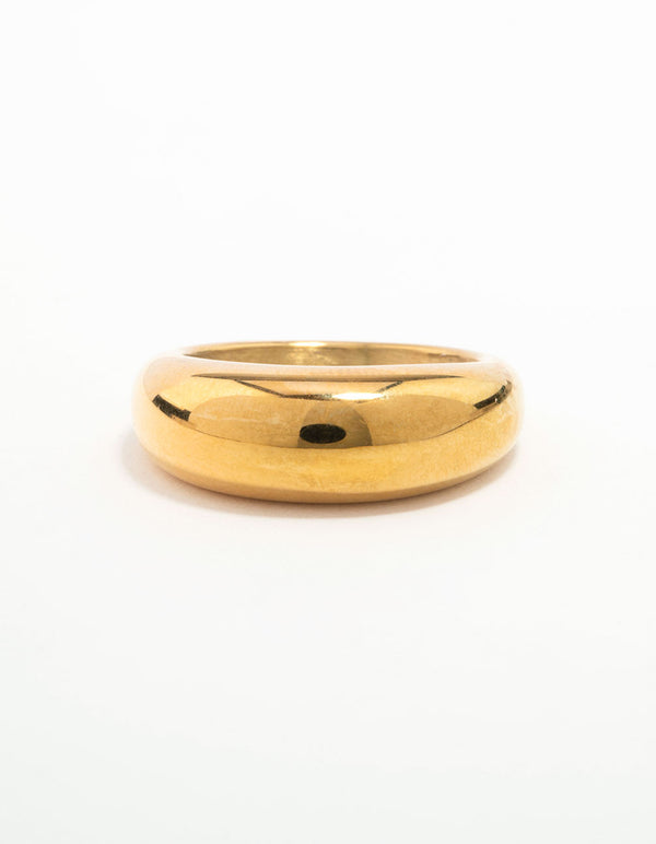 Waterproof Gold Plated Stainless Steel Rounded Band Ring