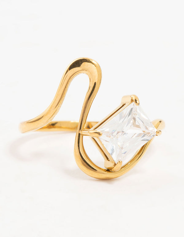 Waterproof Gold Plated Stainless Steel Wavy Statement Ring