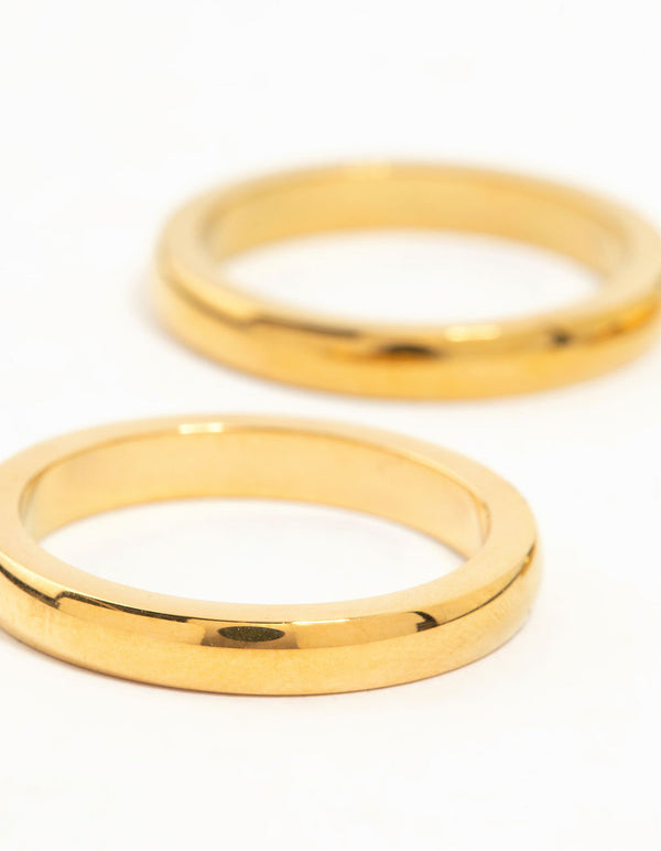 Waterproof Gold Plated Stainless Steel Band Rings 3-Pack