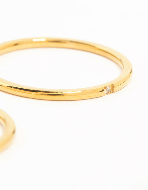 Waterproof Gold Plated Stainless Steel Fine Band Rings 2-Pack