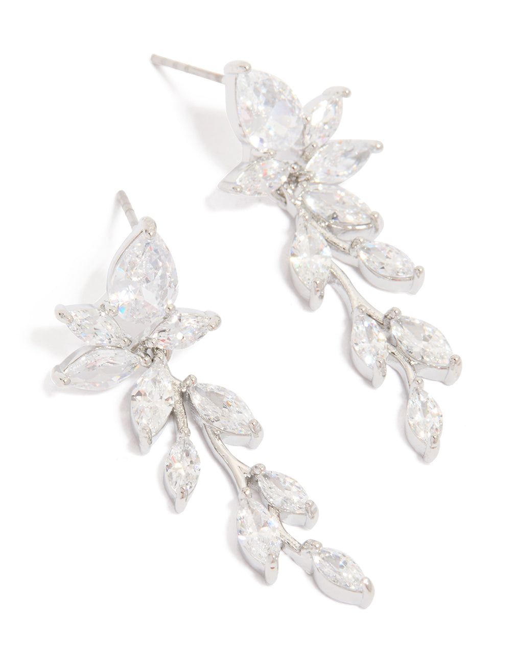 Cubic Zirconia Dainty Leaf Silver Drop Earrings