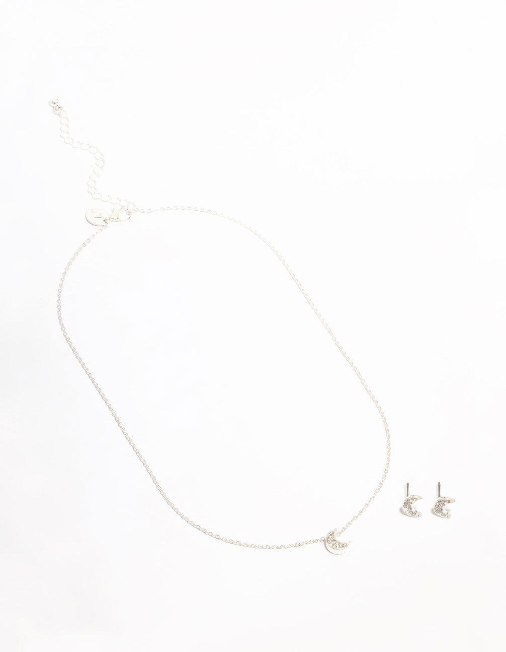 Silver Diamante Moon Necklace & Earrings Set