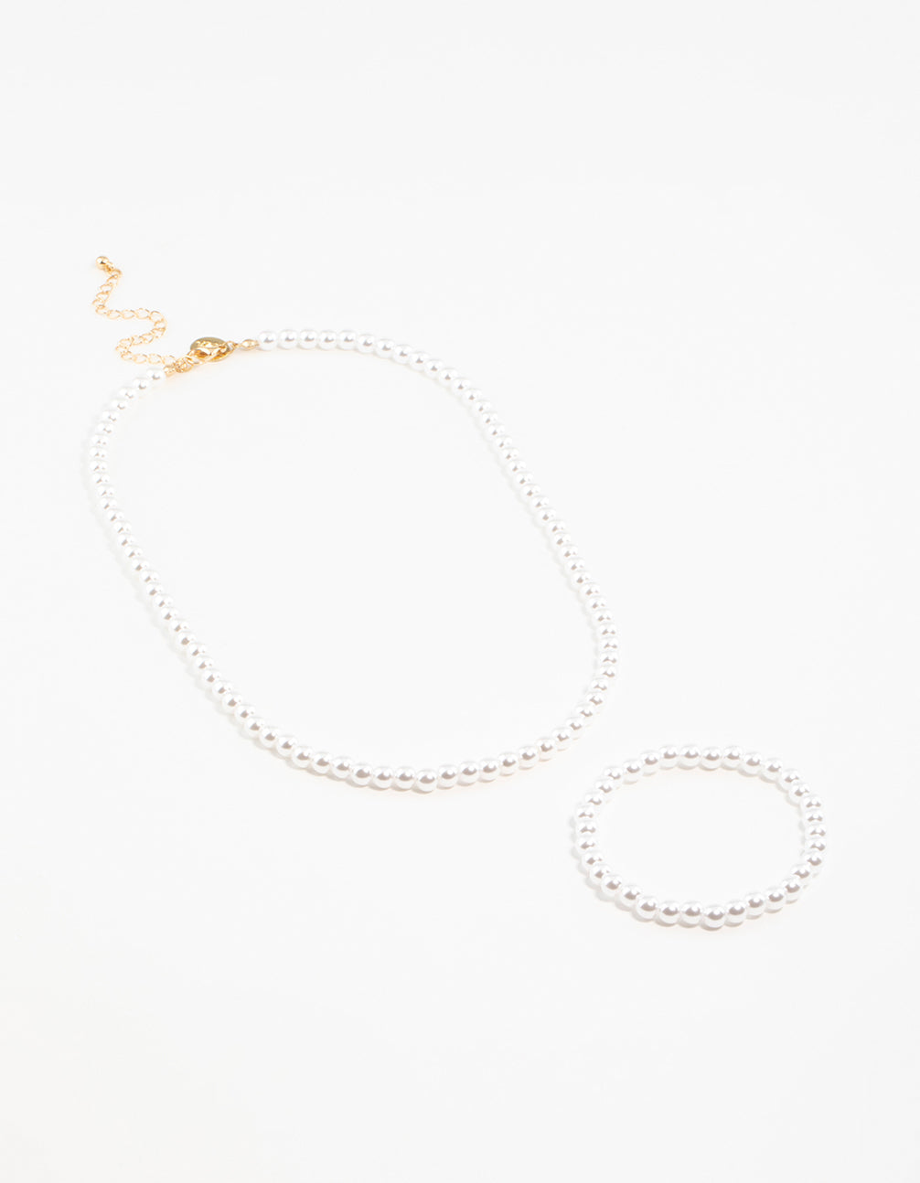 Gold Classic Pearl Stretch Bracelet & Necklace Set