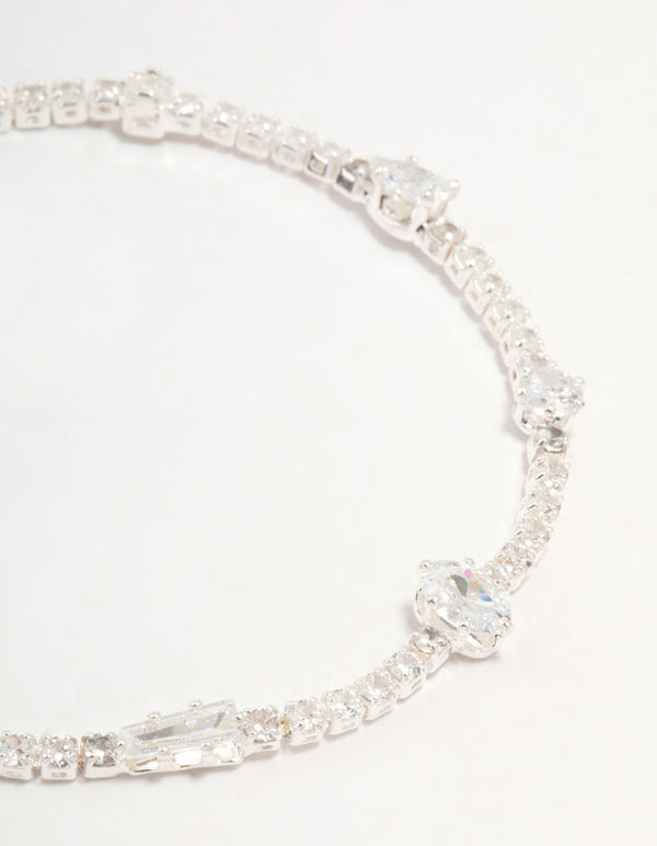 Silver Station Cupchain Cubic Zirconia Tennis Bracelet