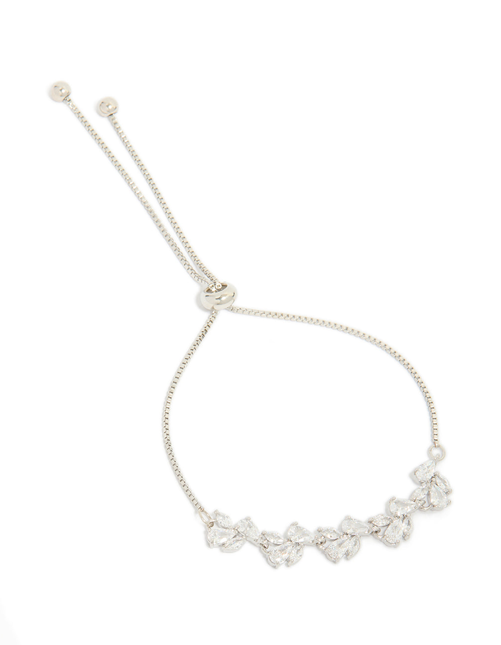 Silver Plated Cubic Zirconia Floral Toggle Bracelet