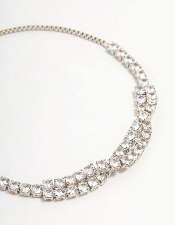 Silver Cupchain Cubic Zirconia Twisted Toggle Bracelet