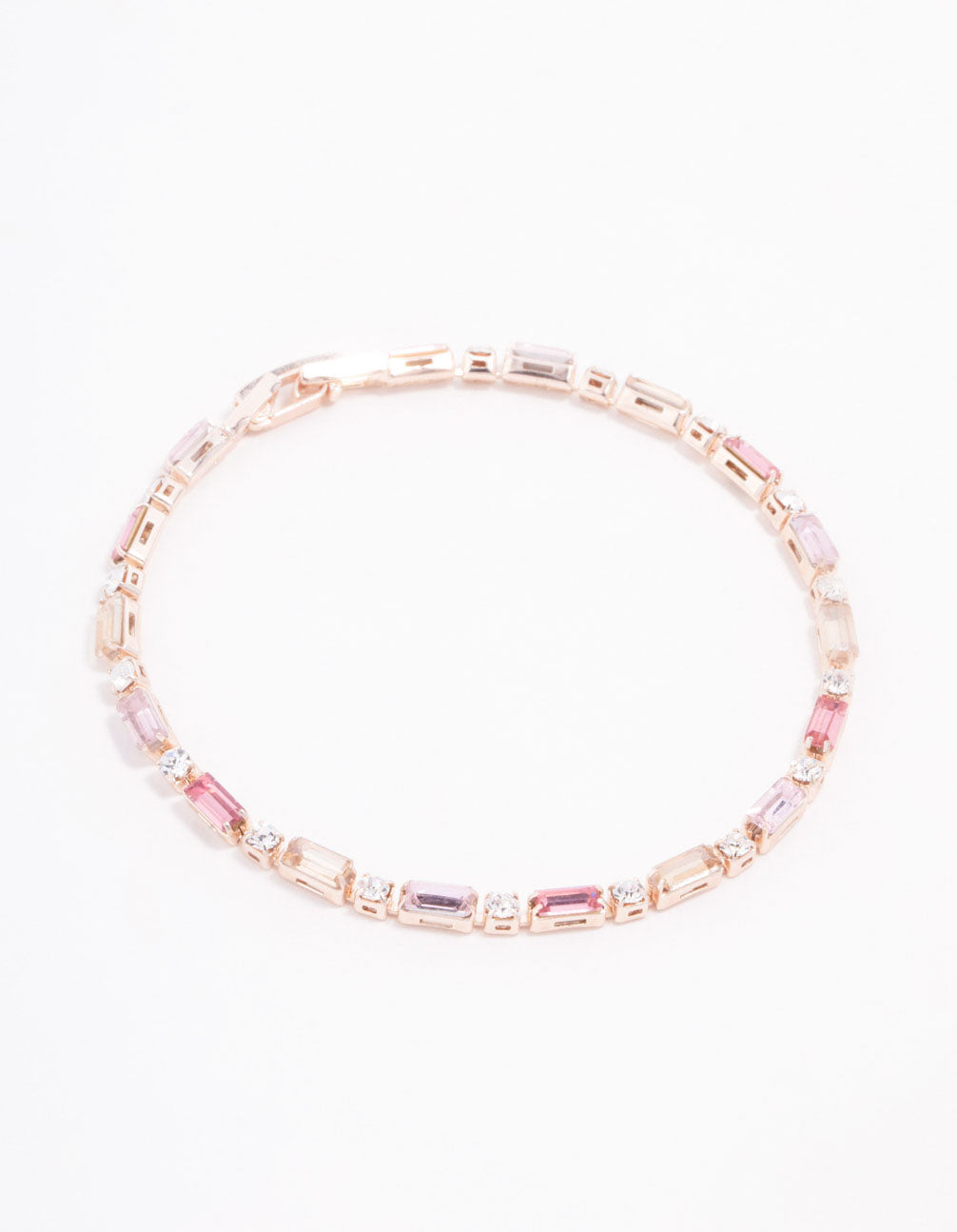 Pink Baguette & Round Czech Bohemia Crystal Clasp Bracelet