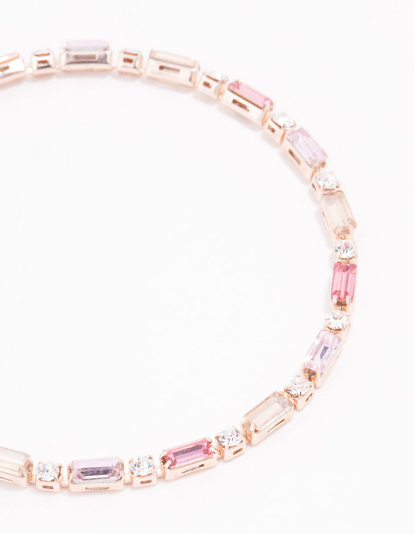 Pink Baguette & Round Czech Bohemia Crystal Clasp Bracelet