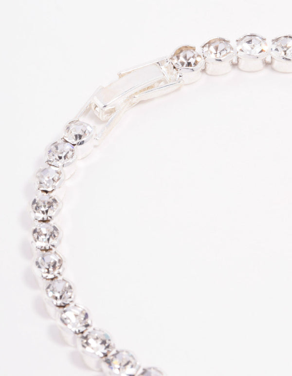 Silver Round Czech Bohemia Crystal Cupchain Clasp Bracelet