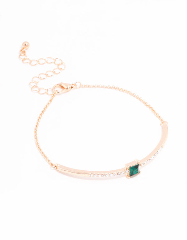 Green Czech Bohemia Crystal Bar Square Toggle Bracelet