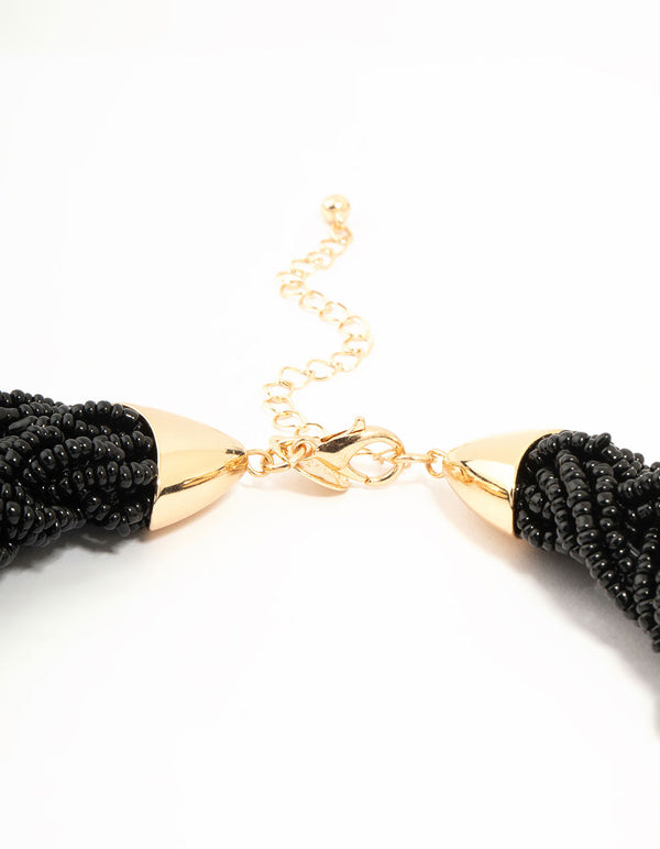 Black Beaded Braided Layered Necklace