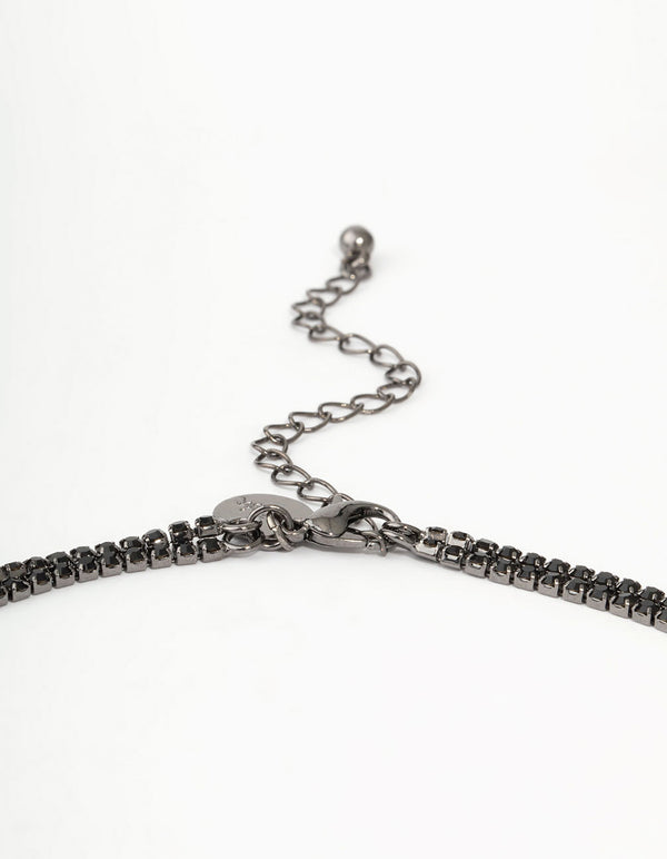 Black Diamante Double Chain Twisted Necklace & Earrings Set