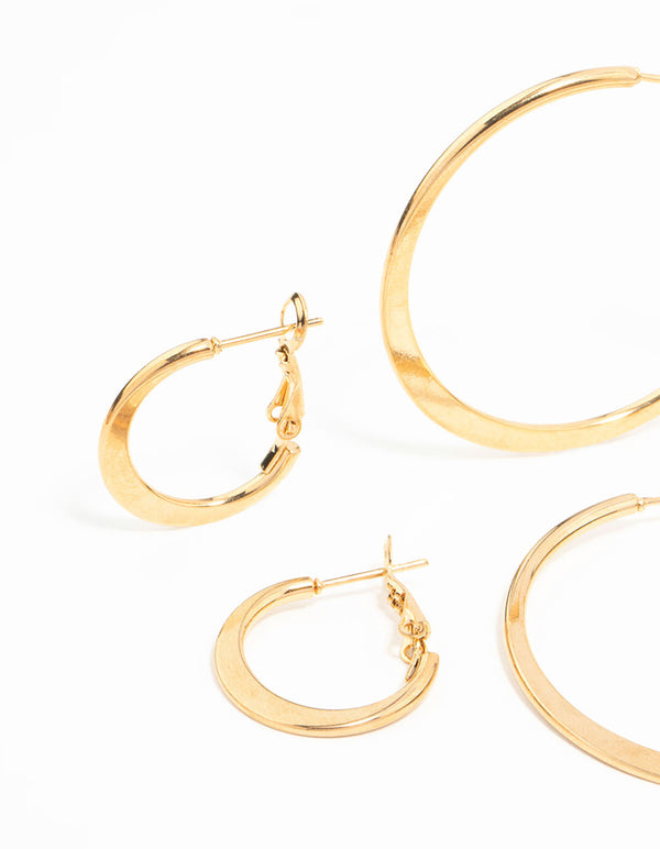 Waterproof Gold Plated Stainless Steel Thin Hoop Earrings 3-Pack