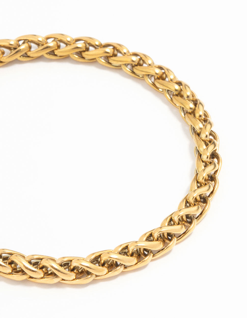 Featuring a waterproof gold plated stainless steel paloma chain bracelet with chunky style close up view