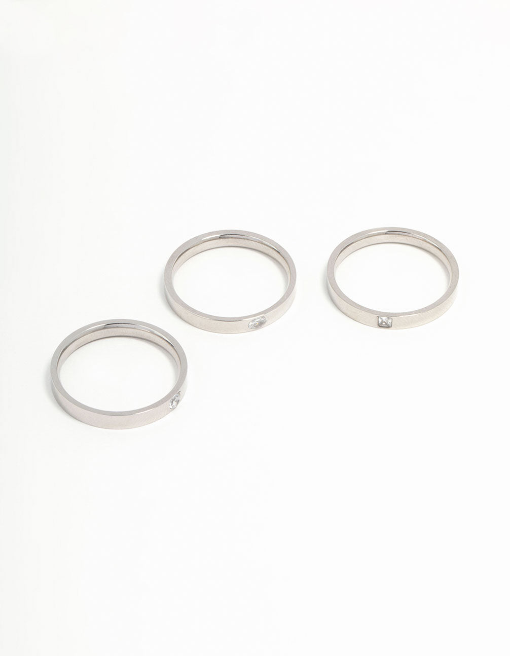 Waterproof Stainless Steel Cubic Zirconia Rings 3-Pack