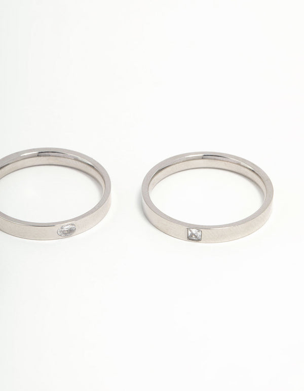Waterproof Stainless Steel Cubic Zirconia Rings 3-Pack