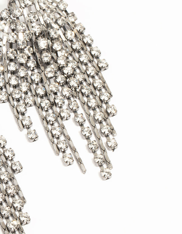 Gunmetal Diamante Cup Chain Drop Earrings