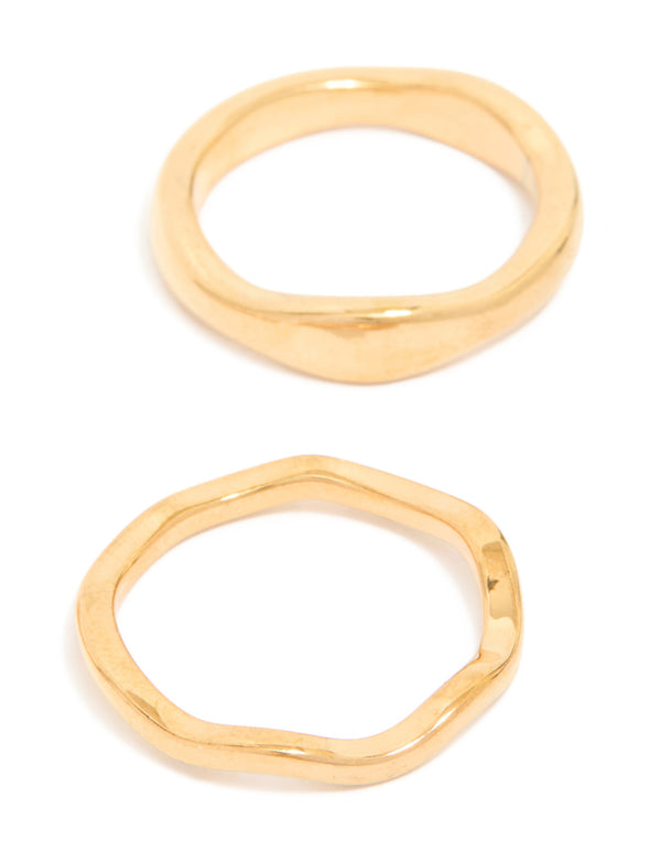 Waterproof Gold Plated Stainless Steel Organic Rings 3-Pack