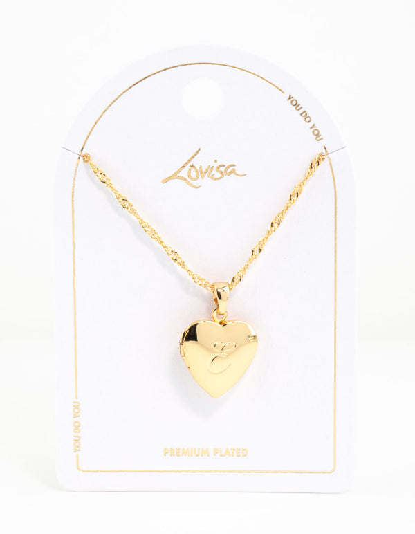 Gold Plated Heart Locket Initial E Necklace