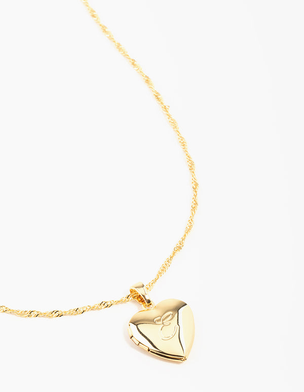 Gold Plated Heart Locket Initial E Necklace