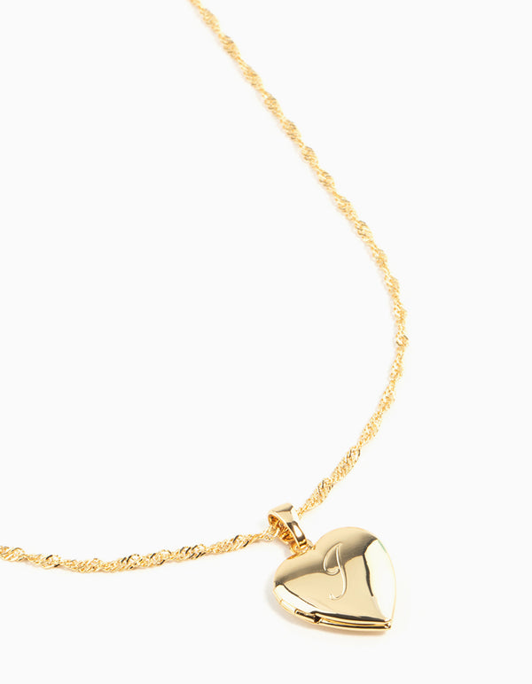 Gold Plated Heart Locket Initial J Necklace