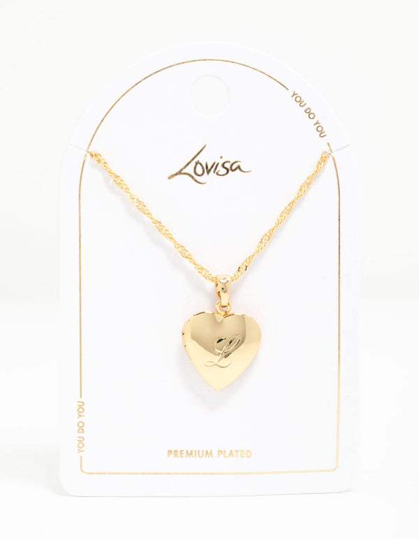 Gold Plated Heart Locket Initial L Necklace