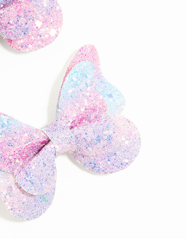 Kids Mini Blue & Pink Glitter Butterfly Clips 2-Pack